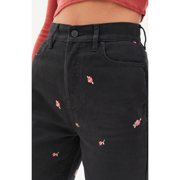 Rose Embroidered Black High Waisted Jeans - Picture 3 of 5
